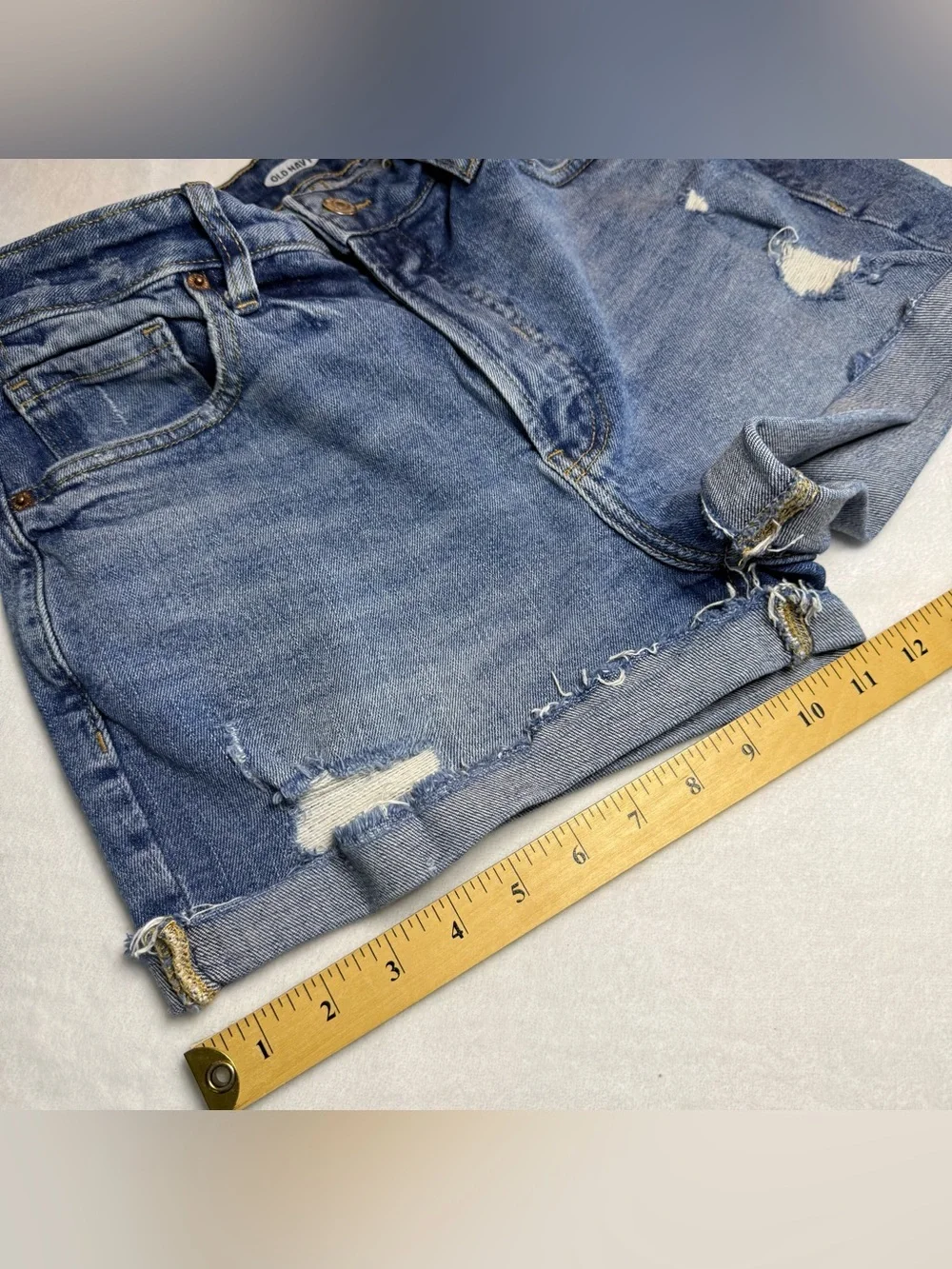 Old Navy Medium Blue Distressed Rolled-Hem Jean Shorts
